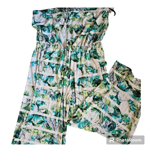 Jumpsuit Off Shoulder Tropical Beauty Green SKYE'S THE LIMIT Sz.XL Beach - Picture 13 of 13